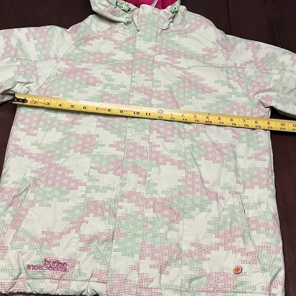 Burton Wanderlust Ski Snowboard Jacket Girls XL Lt. Green Geo Hooded Pink Parka - Picture 10 of 16